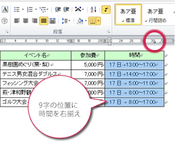 表のタブ